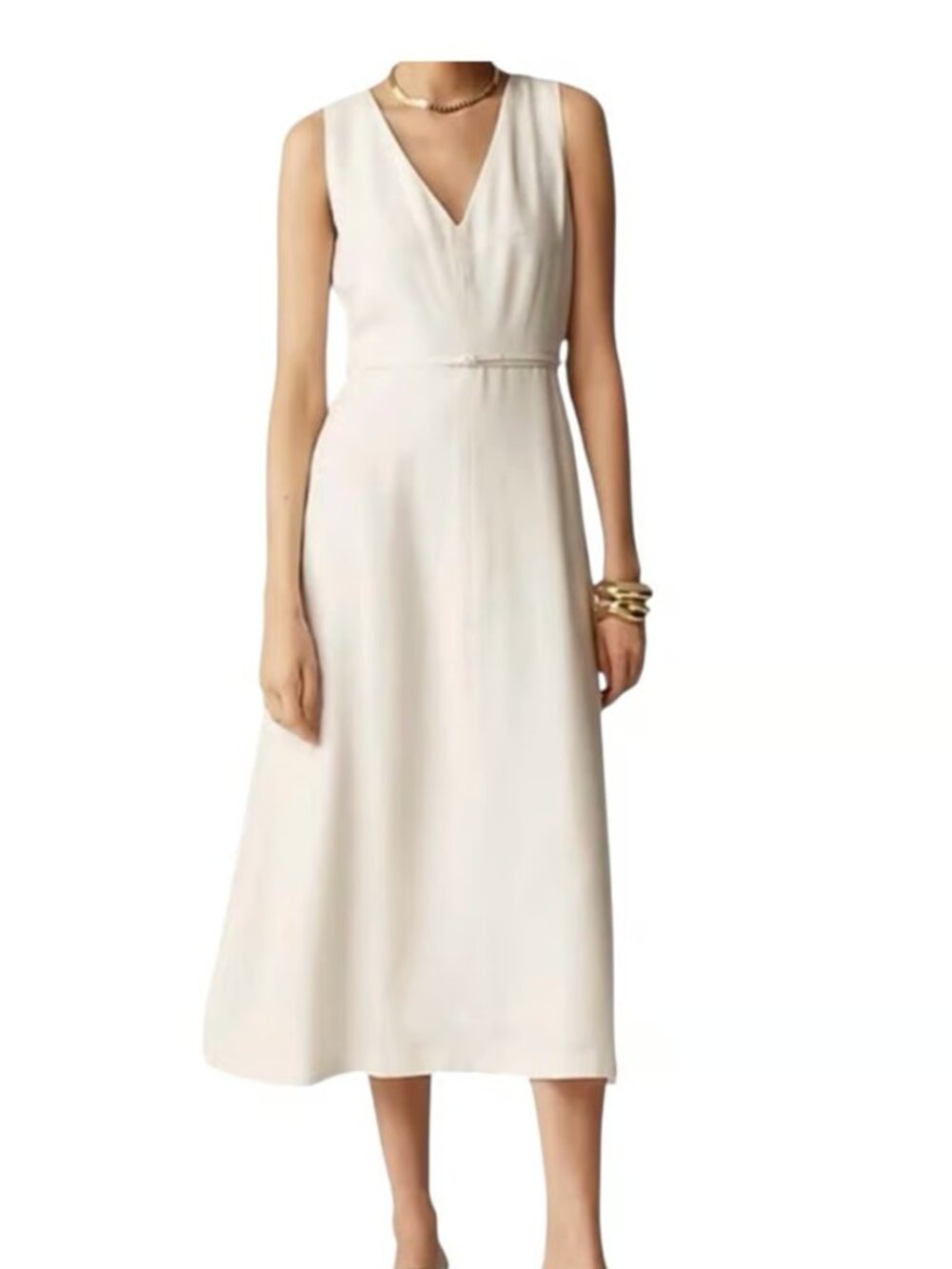 J.Crew Mathilde V-Neck Midi Dress Size 8 NEW Cream Minimalist Preppy G9